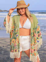 Plus Size Fringe Open Front Cover-Up - Ladyez