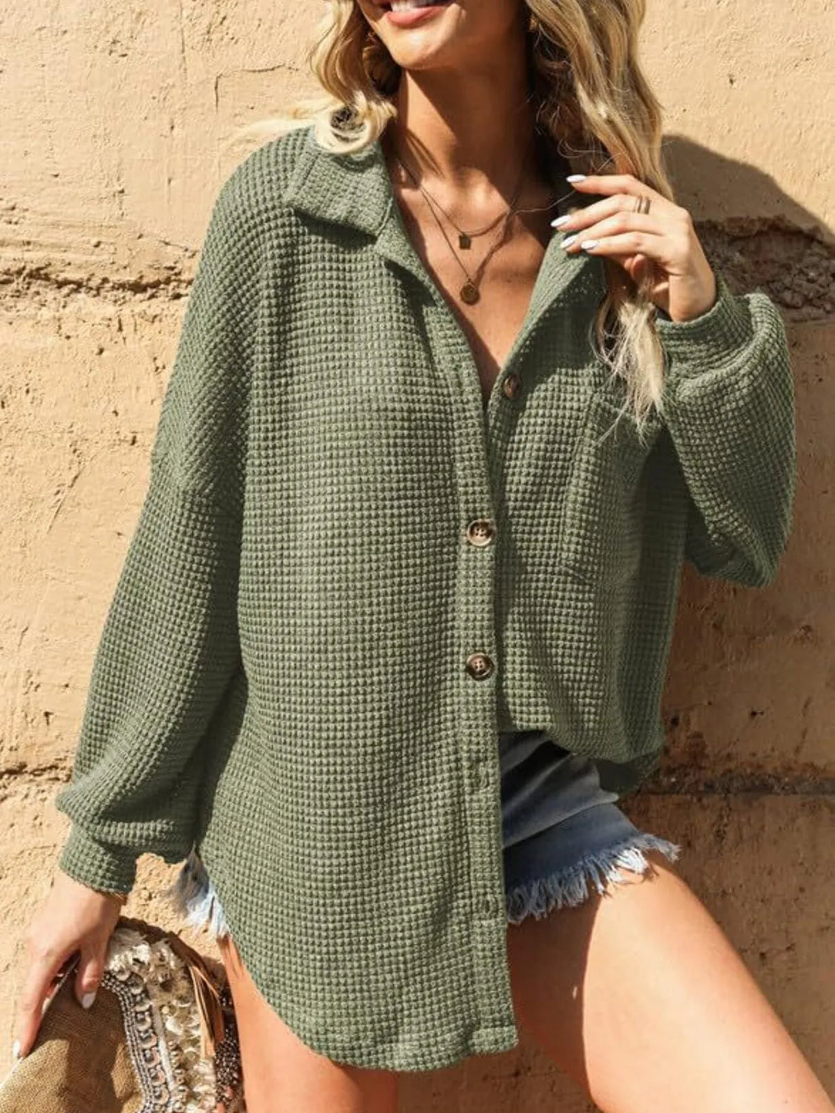 Waffle Knit Button-Down Shirt