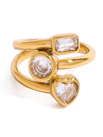 18K Gold-Plated Stainless Steel Geometric Inlaid Zircon Ring - Ladyez