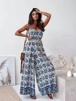 Printed Spaghetti Strap Wide-Leg Jumpsuit