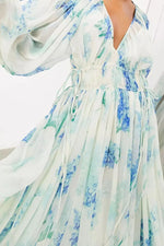 Floral Print Bohemian Maxi Dress with Balloon Sleeves - Ladyez