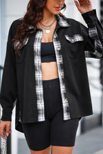Plaid Button Down Collared Jacket - Ladyez