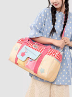 Gingham Duffel Bag with Multi-Pockets