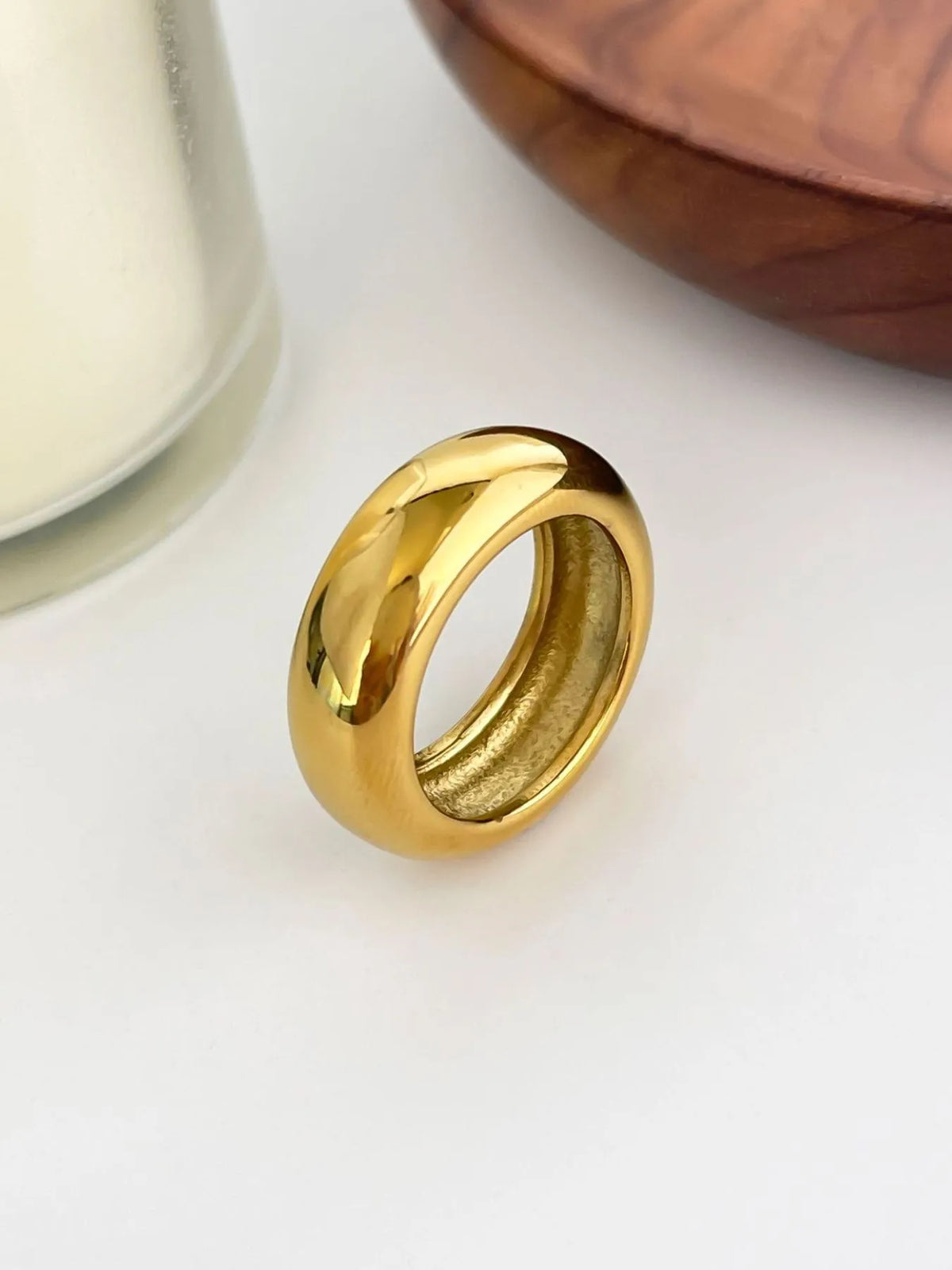 2-Piece 18K Gold-Plated Stainless Dome Band Rings - Ladyez