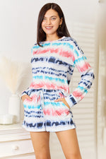 Shiny Tie-Dye Dropped Shoulder Lounge Set - Ladyez