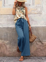 Printed Tank Top and Wide Leg Pants Set - Ladyez