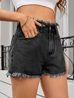 Washed Raw Hem Denim Shorts