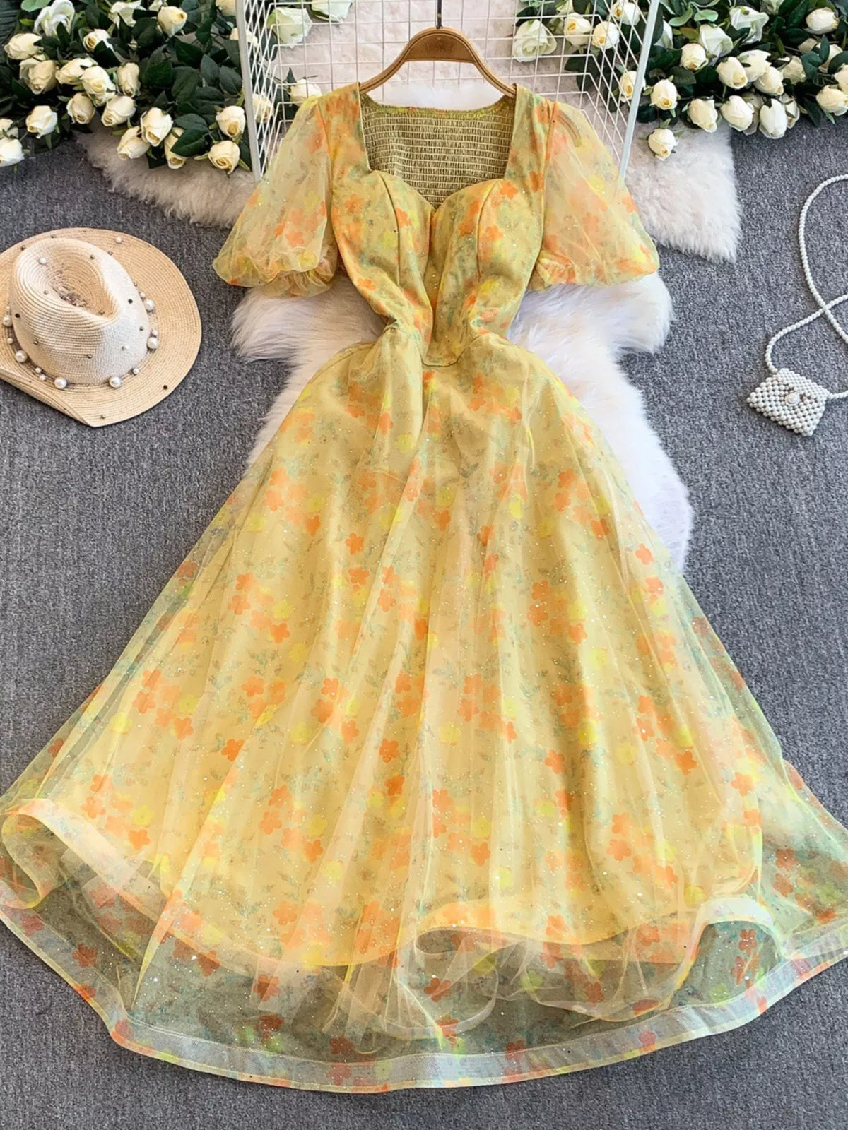 Sweetheart Neck Puff Sleeve Dress