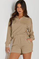 Half Button Sweatshirt and Shorts Active Set - Ladyez
