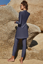 Slit Mock Neck Long Sleeve Top and Pants Swim Set - Ladyez