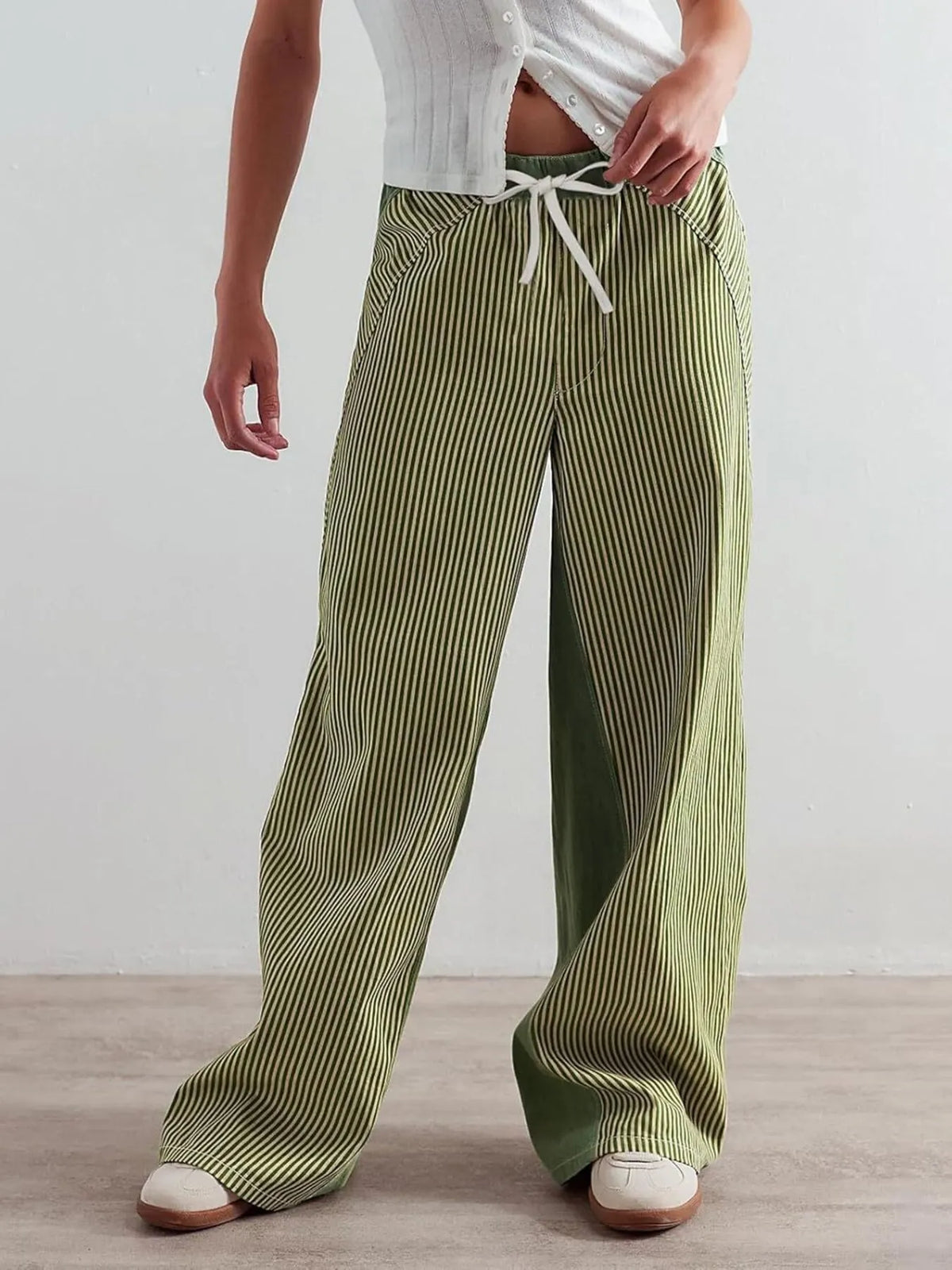 Striped Wide Leg Jeans - Ladyez