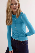 Basic Bae Contrast Trim Mock Neck Long Sleeve T-Shirt - Ladyez