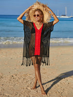 Angel Wings Contrast Fringe Trim Openwork Cover-Up Dress - Ladyez
