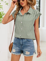 Plaid Button Up Cap Sleeve Shirt