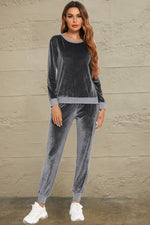 Round Neck Long Sleeve Loungewear Set with Pockets - Ladyez