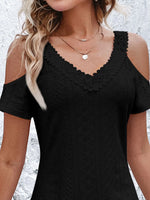 Cold Shoulder Short Sleeve Eyelet Mini Dress - Ladyez