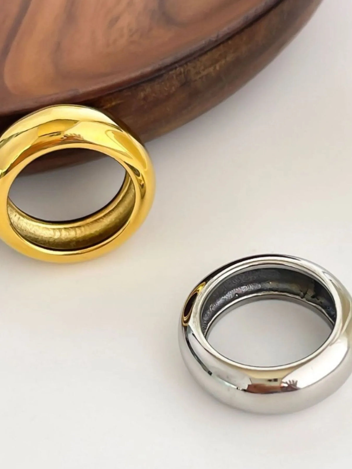 2-Piece 18K Gold-Plated Stainless Dome Band Rings - Ladyez