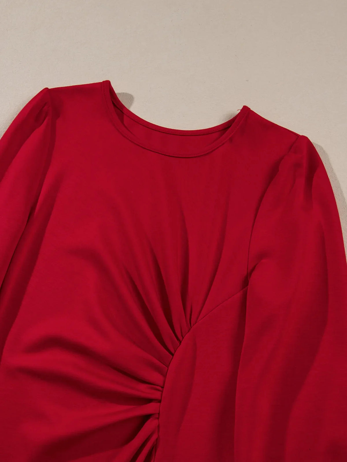 Solid Color Ruched Detail Long Sleeve Midi Dress