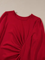 Solid Color Ruched Detail Long Sleeve Midi Dress