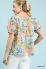 Umgee Abstract Print V-Neck Top