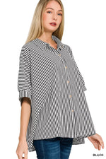 Zenana Oversized Stripe Button Down Shirt