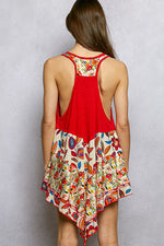 POL Round Neck Ribbed Tank with Woven Print Patch