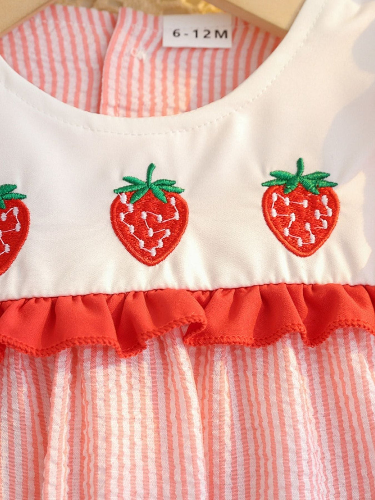 Children's Fruit Embroidered Striped Short Sleeve Dress