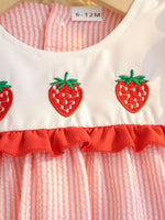 Children's Fruit Embroidered Striped Short Sleeve Dress