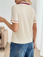 Striped Trim Short Sleeve Top