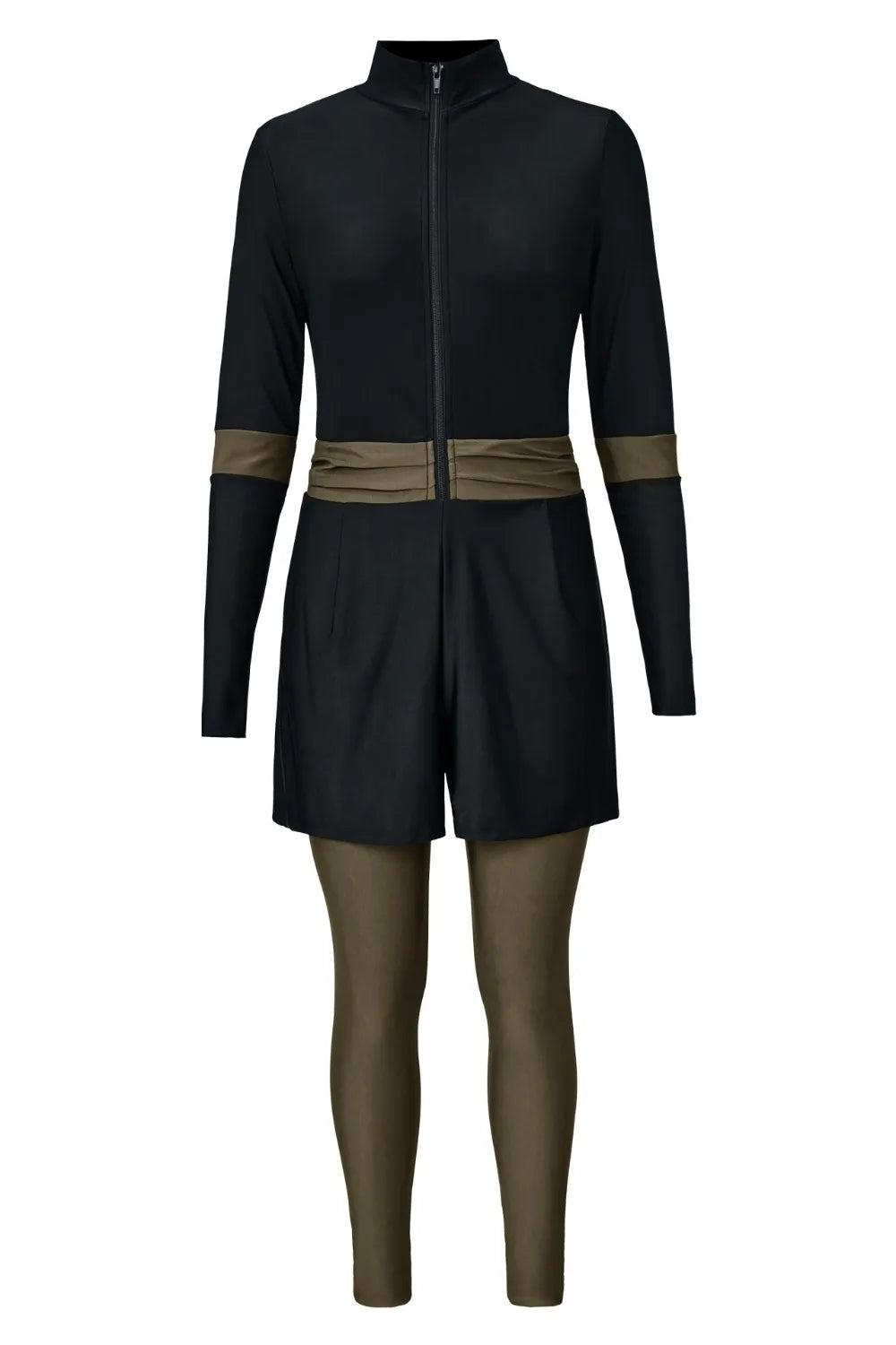 Zip Up Long Sleeve One-Piece Swimwear - Ladyez