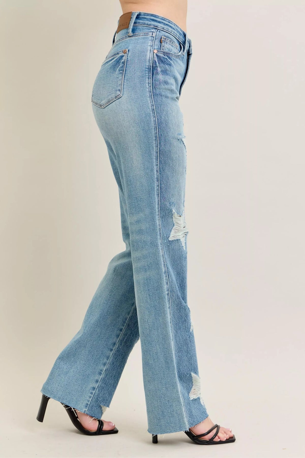 Judy Blue Full Size High WaistRigid Magic Star Shaped Destroy 90's Straight Jeans Plus Size