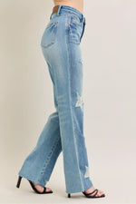 Judy Blue Full Size High WaistRigid Magic Star Shaped Destroy 90's Straight Jeans Plus Size