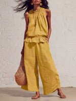 Smocked Ruffled Hem Top and Wide-Leg Pants Set
