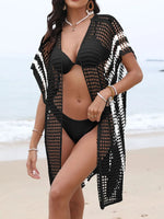 Open Front Contrast Openwork Cover-Up - Ladyez