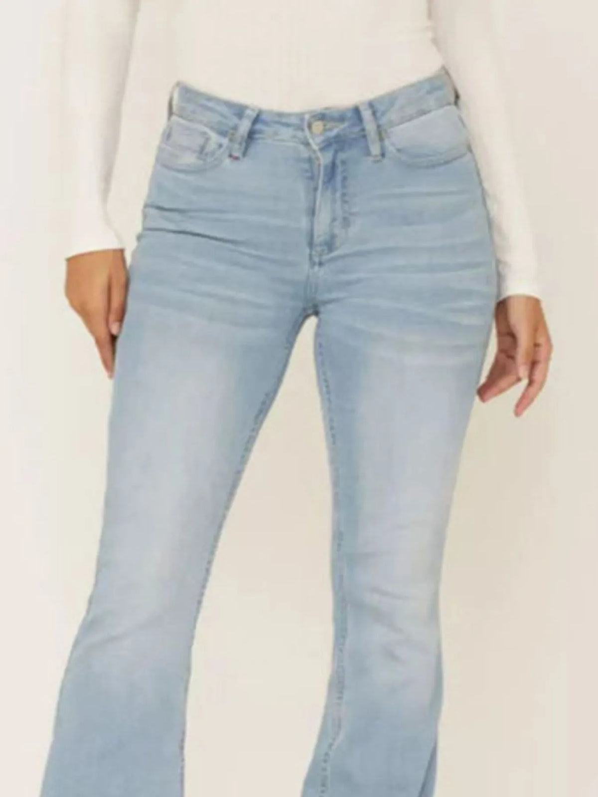 Full Size Wash Flare Jeans with Pockets Plus Size - Ladyez
