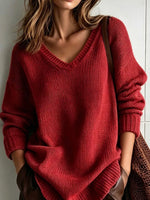 V-Neck Dropped Shoulder Sweater