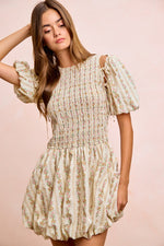 BiBi Floral Bow Tie Attachable Puff Sleeves Dress
