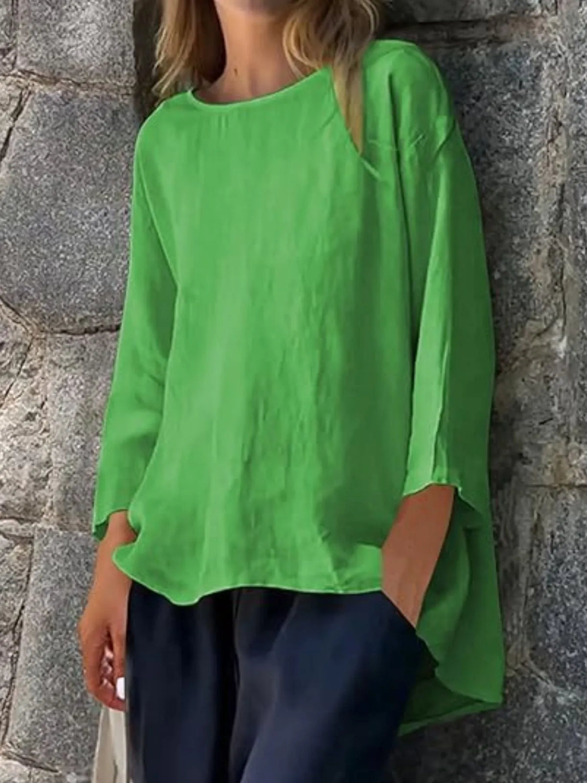 Full Size Round Neck Relaxed Fit Blouse Plus Size