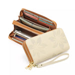 Floral Embossed Leather Zipper Wallet