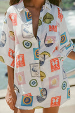 Printed Button Up Shirt and Skirt Set