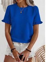 Textured Ruffle Sleeve Round Neck T-Shirt