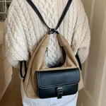 Suede Leather Convertible Backpack Bag with Front Pocket