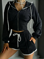 Zip Up Hooded Outerwear and Shorts Set