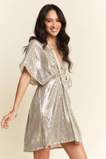 Davi & Dani Sequin Plunge Neck Knot Cut Out Tie Back Party Dress - Ladyez