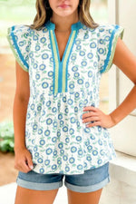 Floral Print Ruffle Sleeve Blouse