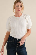 And The Why Puffed Half Sleeve Rib Basic Bodysuit - Ladyez
