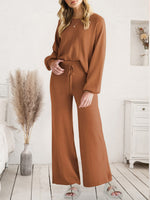 Long Sleeve Lounge Top and Drawstring Pants Set - Ladyez