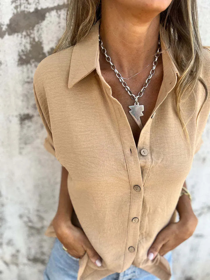Full Size Casual Button Down Short Sleeve Loose Shirt Plus Size - Ladyez