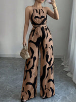 Abstract Print Sleeveless Wide Leg Jumpsuit
