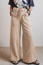 Mineral Wash Drawstring Retro High Waist Wide Leg Western Pants